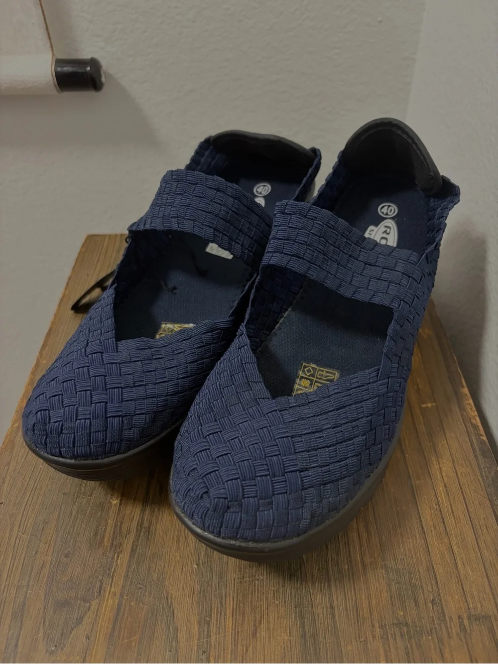 Rock Spring NWT Navy Blue Woven Mary Jane Wedge Sandals - Size 9
